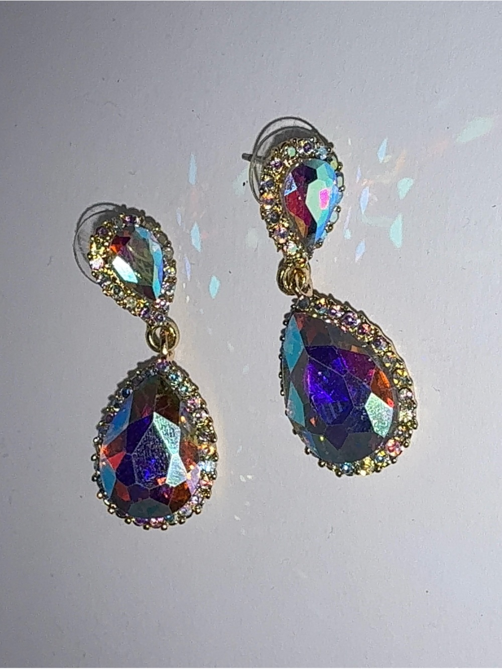 Austrian Crystal Iridescent Teardrop Dangle Earrings | AB Drop